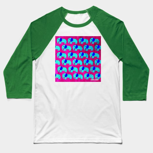 elephant in pink wonderwall ecopop pattern Baseball T-Shirt by jorge_lebeau